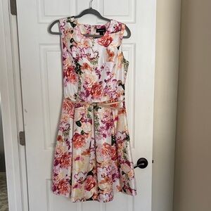 Liz Claiborne Pink and Orange Floral Sundress with Belt